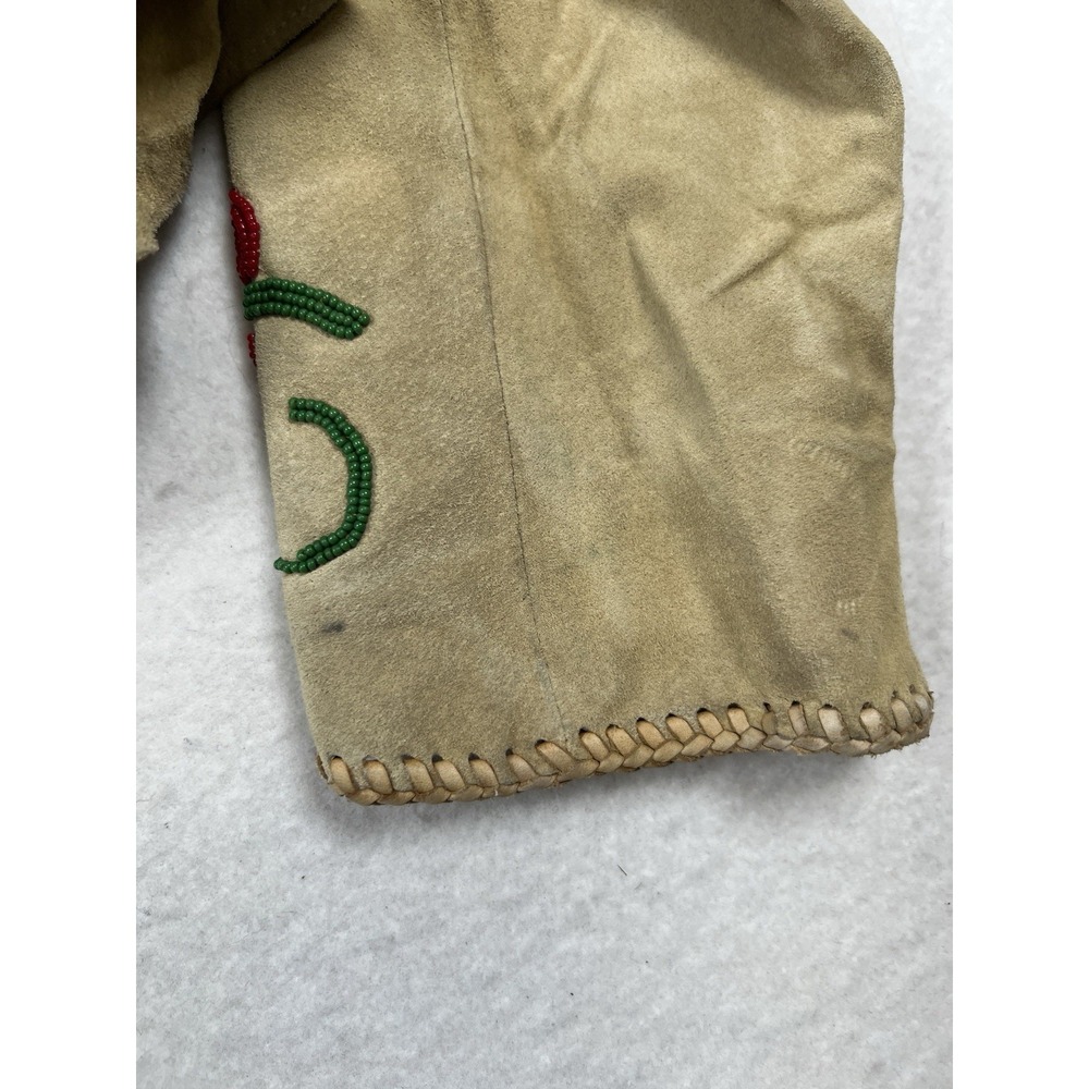 Ren Ellis Santa Fe Beaded Suede Leather Jacket Size 10 Tan Snap Front Lined - Picture 14 of 15